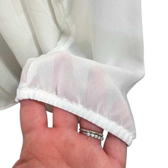 Cruel Girl Sheer White Button Up Blouse SZ L Embroidered Western Boho Pleated - Picture 7 of 10